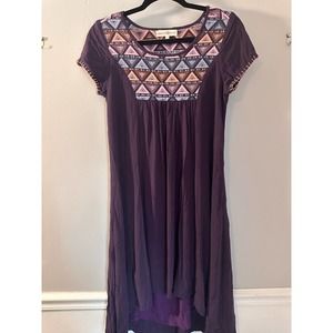 Altar'd State Fiesta High Low Embroidered Purple Dress-Small
